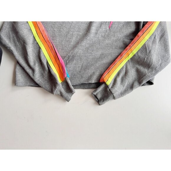 AVIATOR NATION Grey Neon Rainbow Bolt Embroidery Fleece Crop Sweatshirt, Size M - Picture 10 of 16